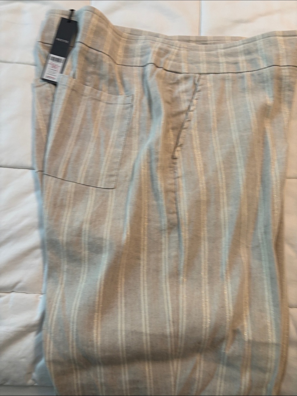 Chico's Women’s Striped Pantsuit Pants in Beige and Cream with Gold Thread
